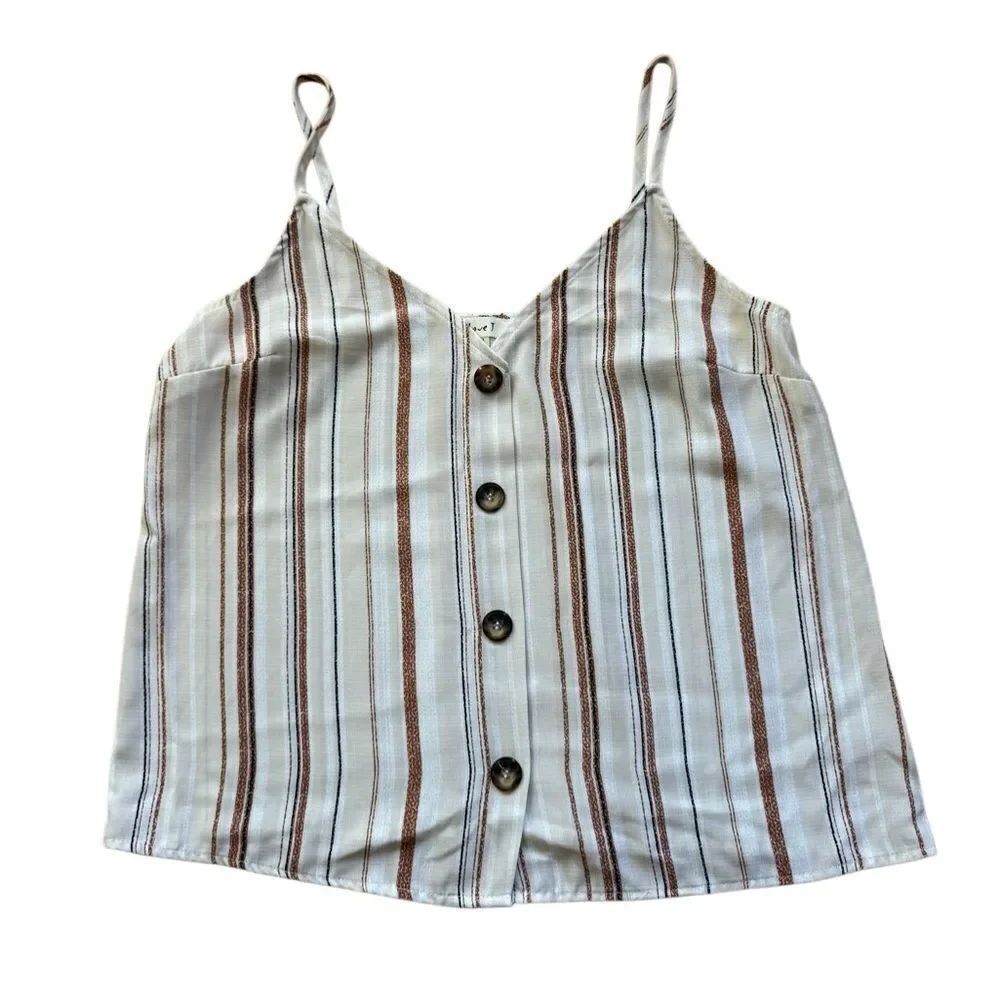 Love J Women's Neutral Multi Color Stripe Tank Top w/ Button Detail Size Medium